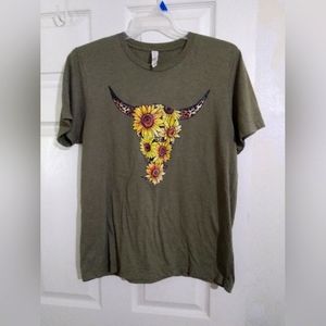 Bella Canvas Green Sunflowers Skull Large Tee